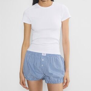 Aritzia TNA Dally Poplin Bloomer Blue Plaid Size Small NWOT